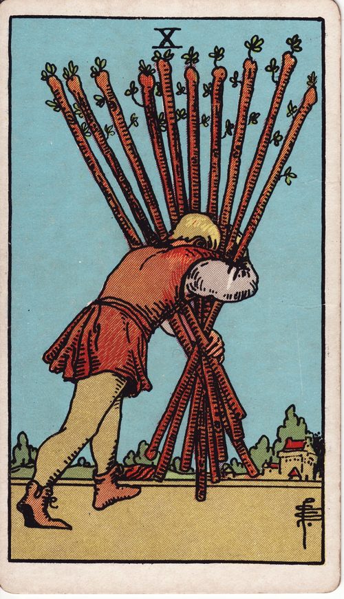 权杖十（Ten of Wands）· rider-waite