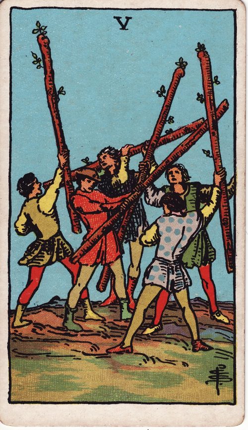 权杖五（Five of Wands）· rider-waite